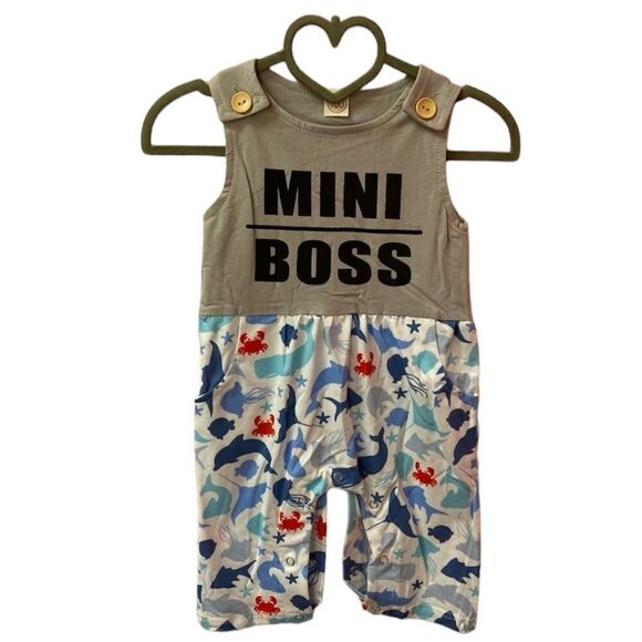 Boys Jumpsuit Mini Boss with Grey Top and Ocean Animals Bottom 2T - Picture 1 of 4